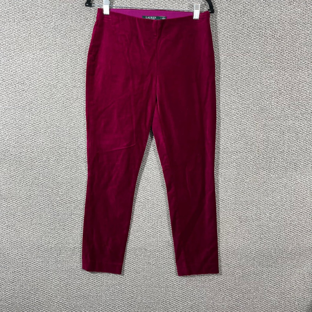 Lauren Ralph‎ Lauren Ankle Pants Womens Size 4 Red Velvet Skinny Mid Rise Casual
